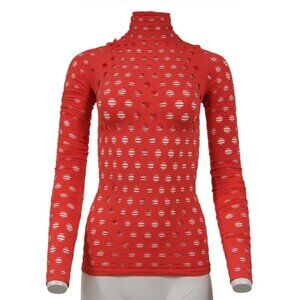 Maisie Wilen Womens Perforated Mock Neck Long Sleeve Red Nylon Top Stretch